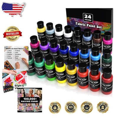 Artist Quality Fabric Paint 24 Vibrant Colors Crack Resistant Permanent Washable