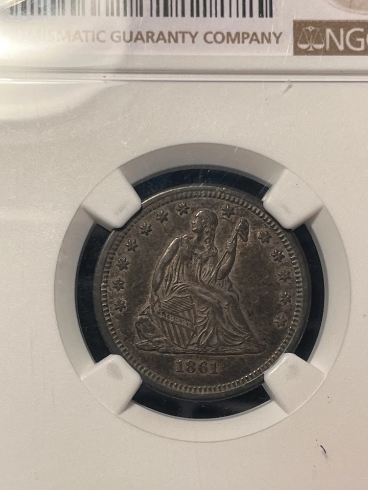 1861-P SEATED LIBERTY QUARTER  Nice Original    NGC AU-55 - Image 4 of 4