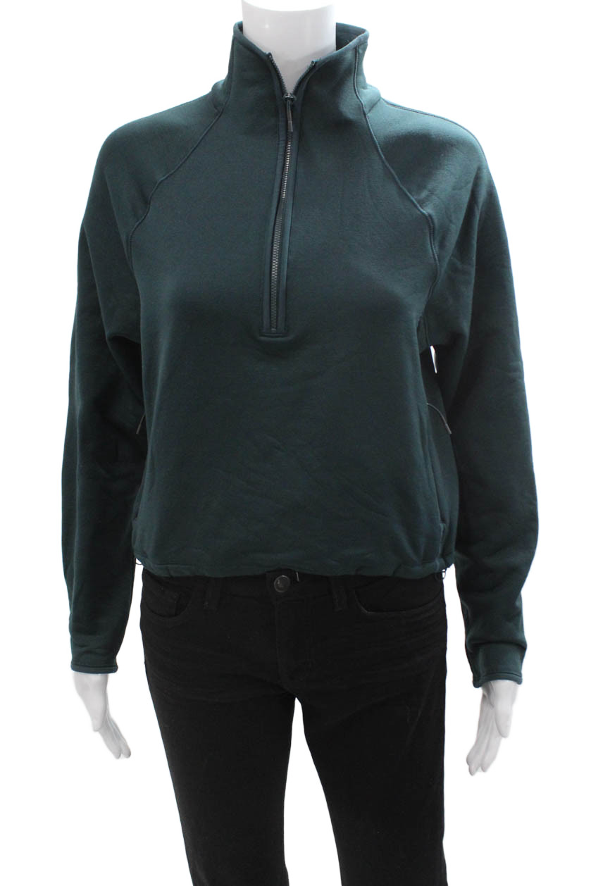 Athleta Women Pullover Sweatshirt Mock Neck Zip Cotton Green Petite Size 2XSFree Shipping in US $100+ Orders | $6.95 Orders Below