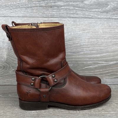Frye Veronica Harness Short Women s Sz 5.5B Cognac Zip Pull On Leather Boots