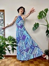 1970s Deadstock Sirena Halter Maxi Dress Pucci Print Swim Lounge Resort M L USA