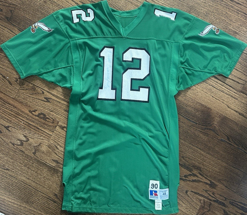 1990 All Original Game Used Worn Randall Cunningham Kelly Green Russell Jersey