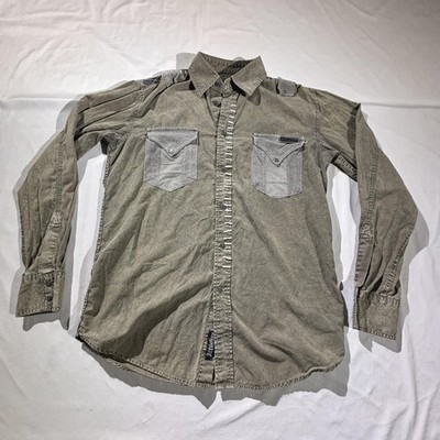 Affliction Shirt Mens Medium Green Back Graphic Long Sleeve Button Up Pockets