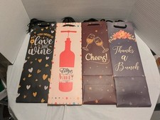 12 Pk Wine Bottle Gift Bags w/ Handles Wedding, Birthday, 4 Designs