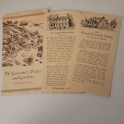 Colonial Williamsburg VA Brochure Lot Governor's Palace Wythe Brush-Everard