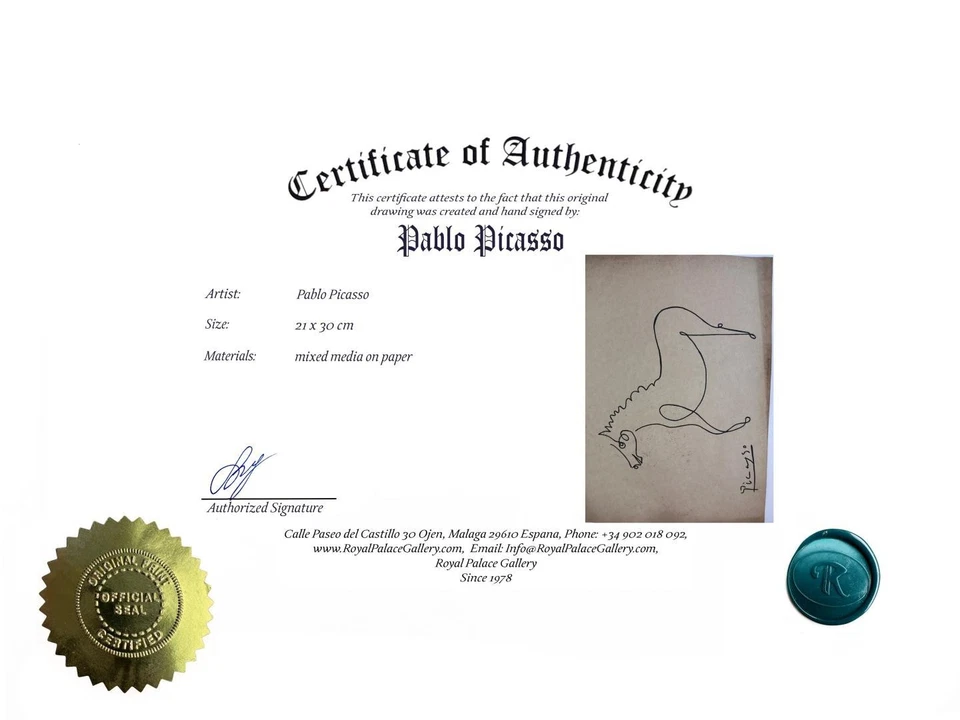 Pintura artística Pablo Picasso certificado de autenticidad dibujo original papel vintage firmado Foto 3 de 3