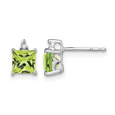 14 Karat Weißgold Prinzessin Peridot und Diamant Ohrstecker Geschenk für Mutter