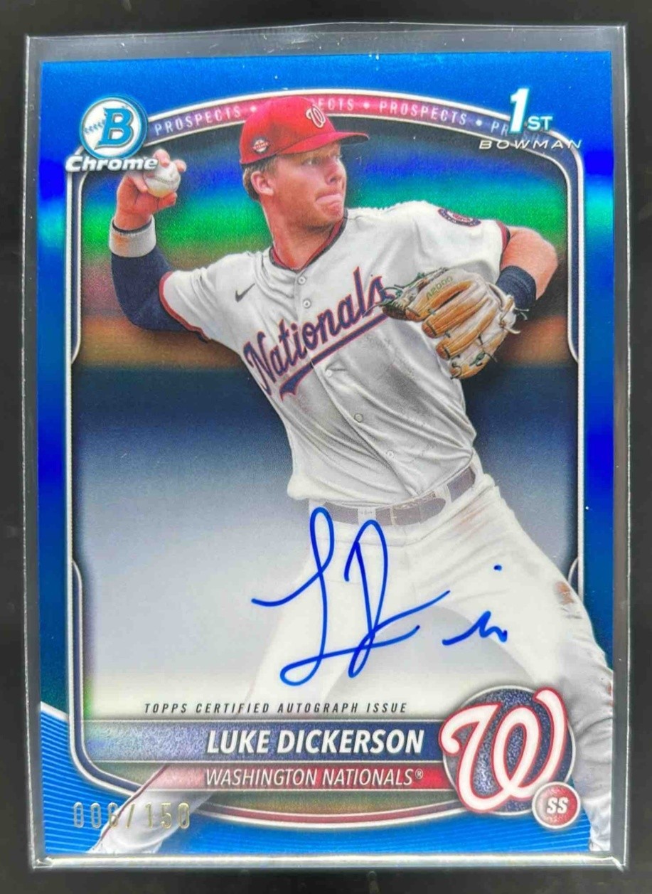 2025 Bowman Chrome Luke Dickerson Auto Blue Refractor 1st Prospect #6/150