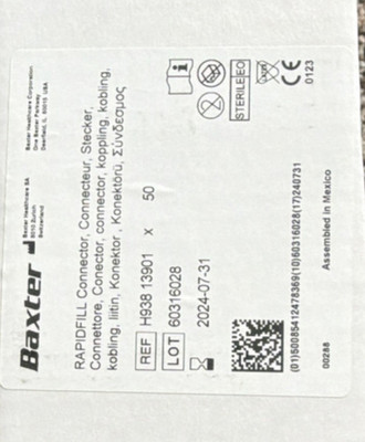 Baxter RAPIDFILL Sterile Connector Luer Lock-to-Luer Slip H93813901