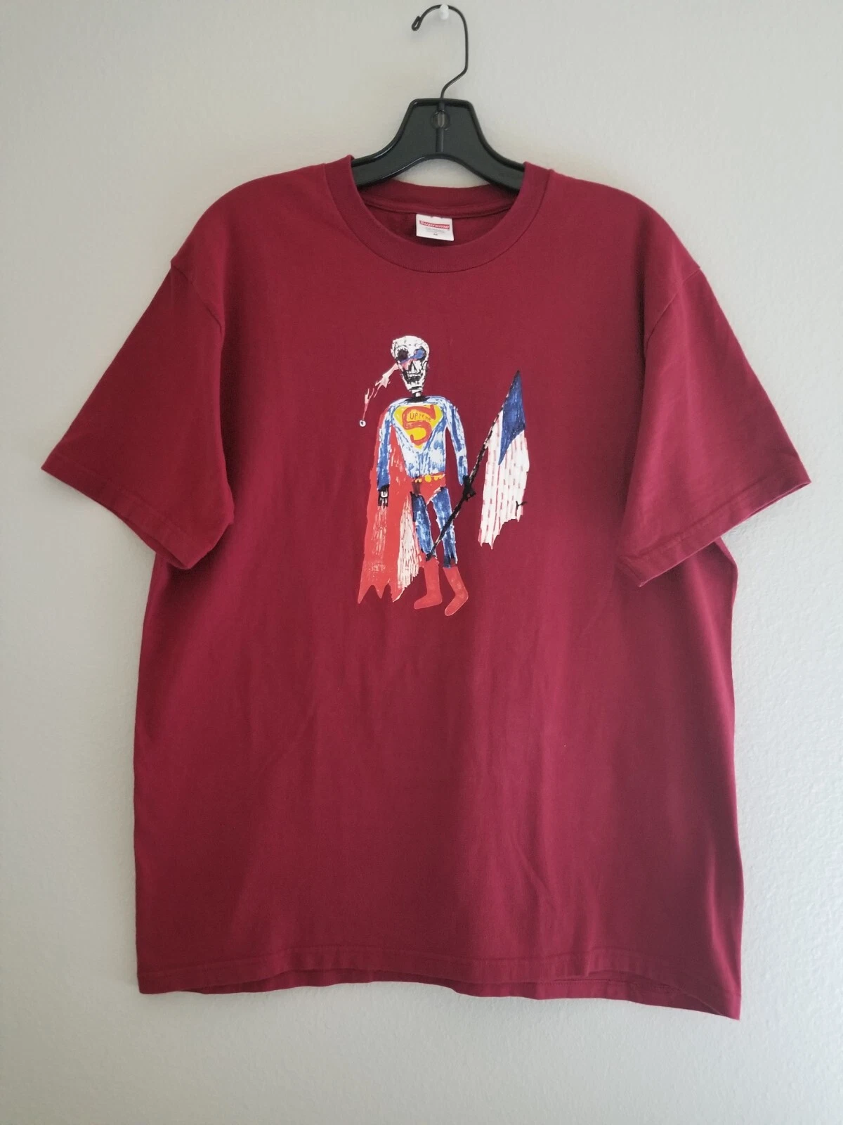 T shirt homme Supreme imprimé squelette col ras du cou manches courtes bordeaux/rouge taille M