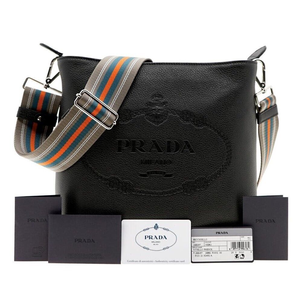 PRADA Vitello Phenix Leather Shoulder Bag Black