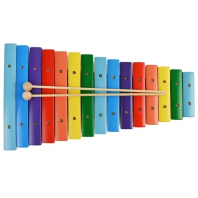 Rainbow Wooden Xylophone 15 Note, Two Octaves G-G with Beaters - A-Star