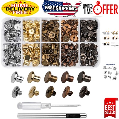 Versatile 100-Piece Leather Craft Kit with Chicago Screws and Rivets in 5 Colors