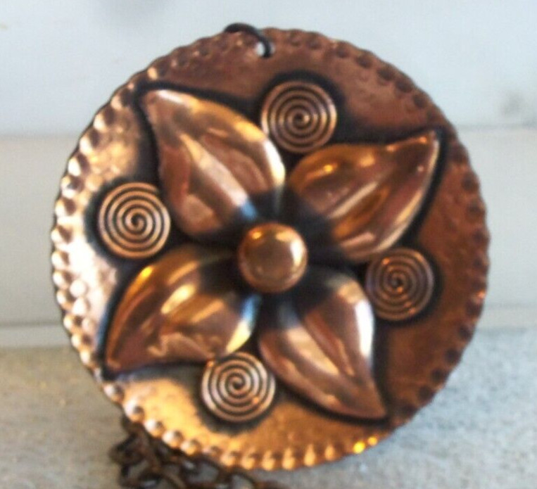 Solid Copper Flower  Necklace Large Flower  Antiq… - image 1