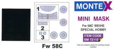 Montex 1/72 FOCKE WULF Fw-58C WEIHE CANOPY & WHEELS PAINT MASK Special Hobby