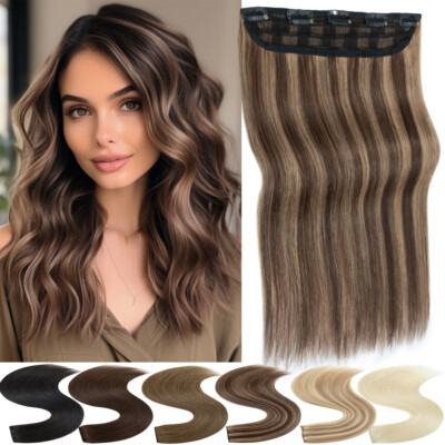 Thick One Piece Clip In 100% Remy Human Hair Extensions 3/4 Full Head Weft Ombre
