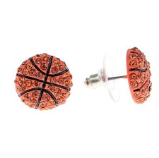 Basketball Stud Earrings Iced Sports Fan Baller Basket Ball Orange CZ