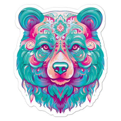 Grizzly Boho Bear, Vinyl Decal Sticker, Indoor Outdoor, 3 Sizes, #9736