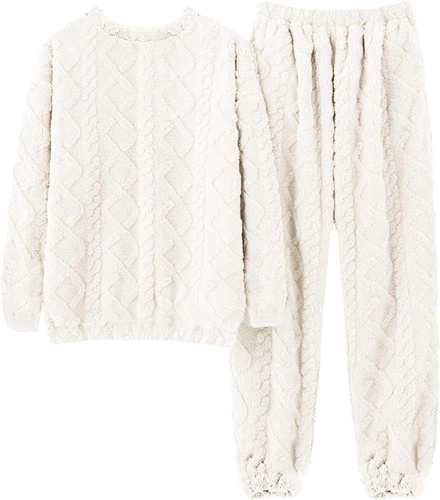 Conjunto de pijamas de lana para mujer invierno mullido cálido traje de casa ropa de dormir ropa de dormir PJS - Imagen 11 de 18