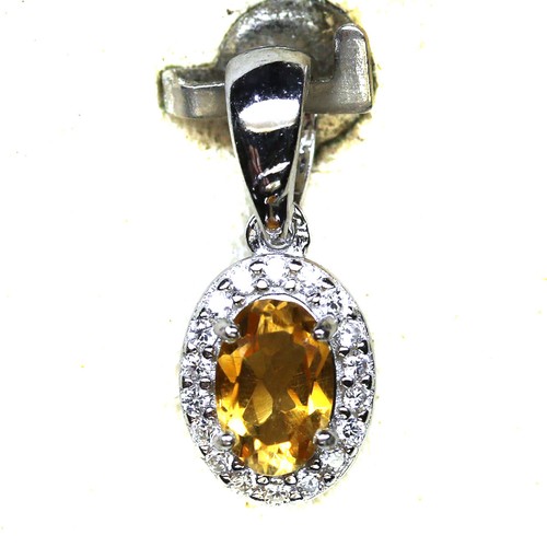 Pendentif Art Déco En Argent 925 Serti De Citrine Et Zircons - Neuf Sans Emballage, Style Vintage élégant