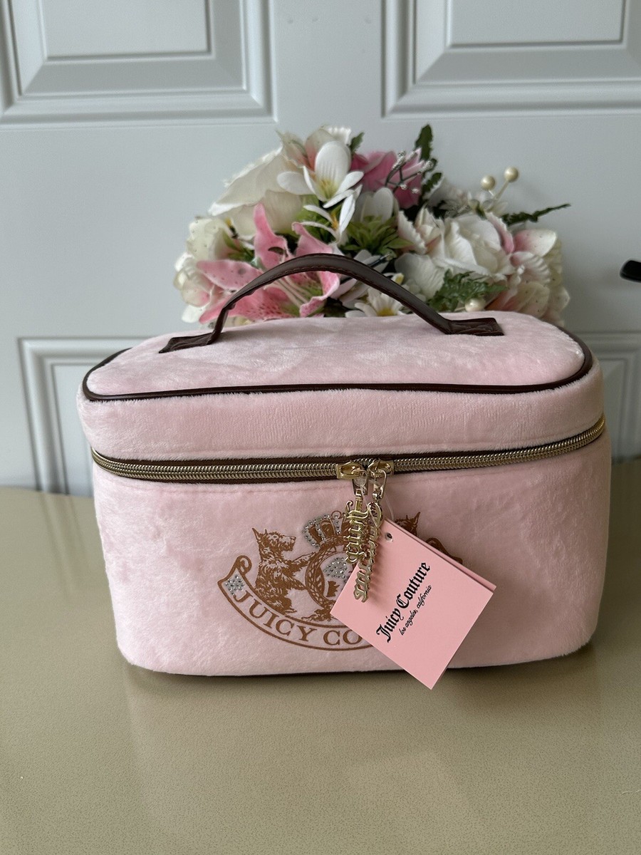 JUICY COUTURE Makeup Bag /Travel Cosmetic Case Pink Velour NWT