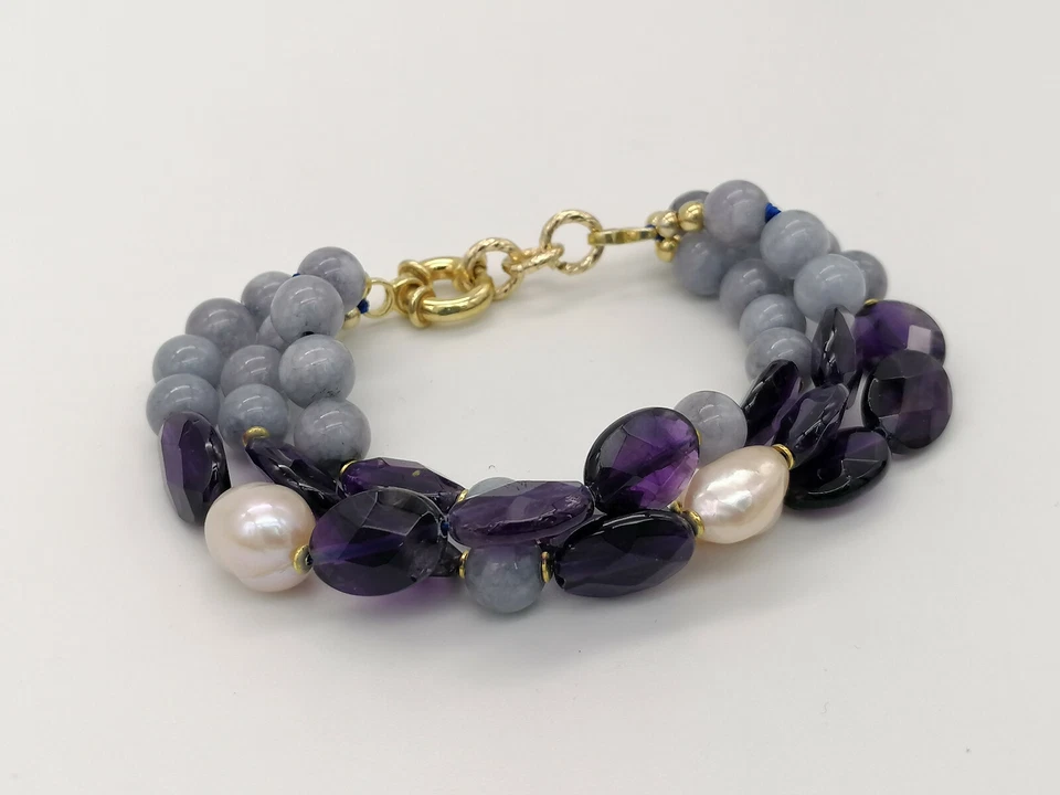 bracciale ametista perla argento 925 da donna multifilo GIOIELLO ITALIANO - Immagine 4 di 4