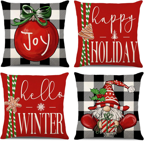 Christmas Decorations - Christmas Pillow Covers 18X18 Set of 4, Holiday Christma - Picture 9 of 12