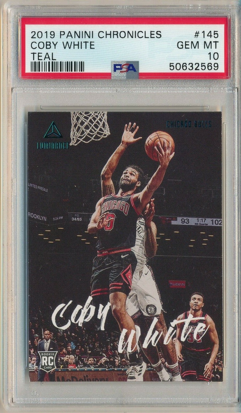 2019 PANINI CHRONICLES LUMINANCE TEAL COBY WHITE #145 RC PSA 10 GEM MINT ROOKIE