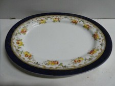 ANTIQUE WAA & CO SURREY POTTERY OVAL PLATE PLATTER FLORAL COBALT BLUE