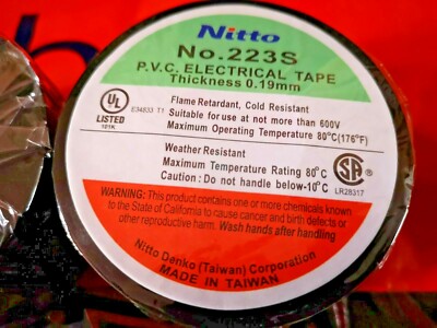 Nitto 223S schwarz Vinyl Kunststoff Isolierband 2'' x 20m Rolle weltweit Nr. 1 BEST