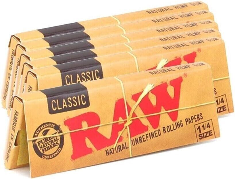 Raw Unrefined Classic 1.25 1 1/4 Size Cigarette Rolling Papers Full Box 6 Pack. Available Now for 6.99