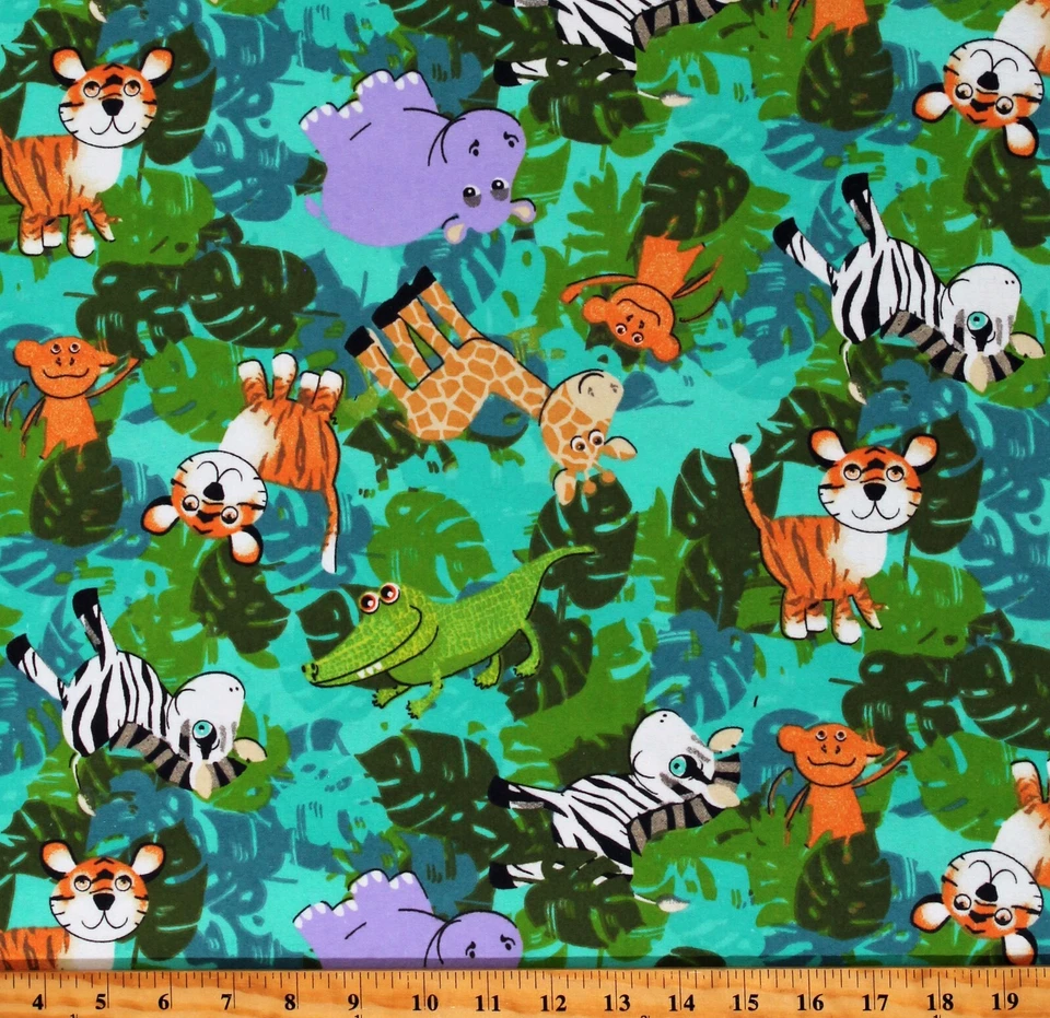 FABRI-QUILT Flannel Jungle Friends Safari Animals Kids Flannel Fabric Print by Yard D276.28
