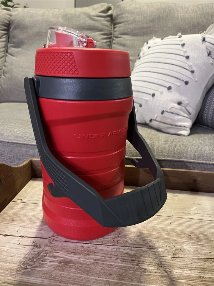Under Armor Sideline Jug Foam Insulated Bottle 64 Oz Red Gray Fence Hooks Sports - Image 3 of 4