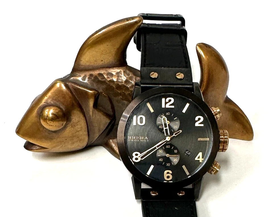 BRERA OROLOGI MENS 42MM BK STAINLESS CHRONO,DAY, NOTTE WATCH BK/GD ACO4 RET $999 - Image 2 of 4