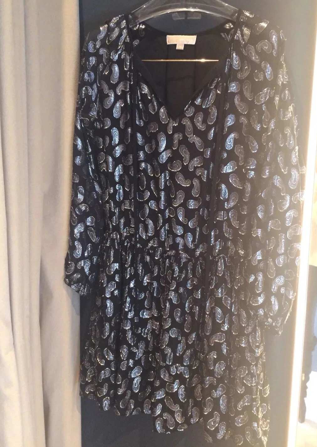 Abito Michael Kors manica lunga paisley metallizzato jacquard nero MK taglia XS