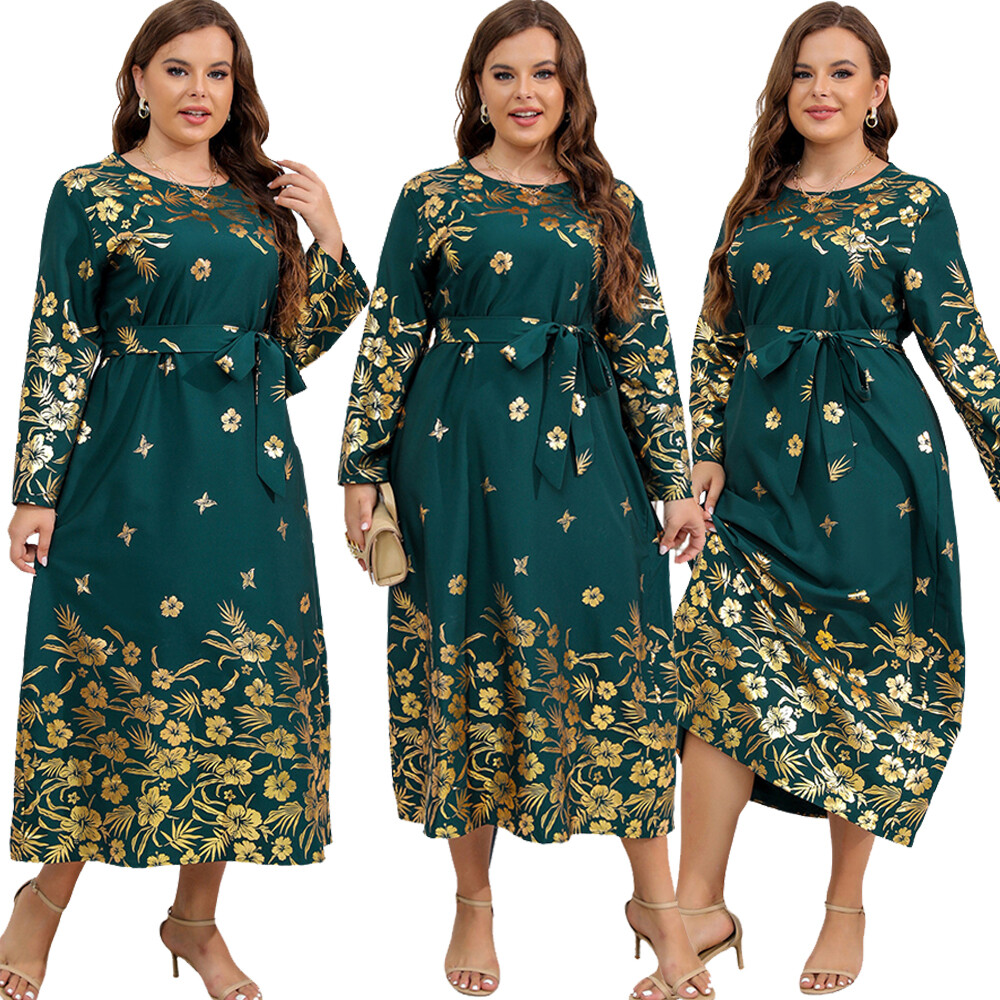 Plus Size Women Printed Kaftan Muslim Long Sleeve Maxi Dress Abaya Elegant Gown Plus Size Women Printed Kaftan Muslim Long Sleeve Maxi Dress Abaya Elegant Gown