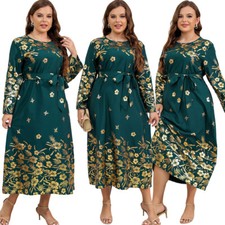 Elegant Women Evening Party Long Sleeve Maxi Dress Muslim Kaftan Abaya Robe Gown