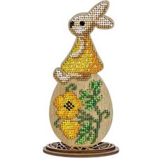 DIY Bead Embroidery Kit on Wood Easter Bunny on Egg Beadwork Beaded Craft Set