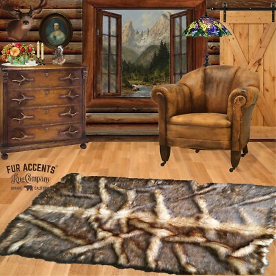 Faux Fur Bear Skin Roots Area Rug Throw Carpet Wolf Coyote FUR ACCENTS