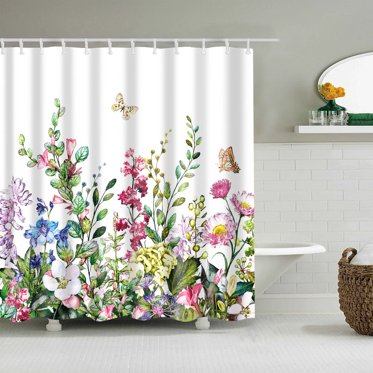 Flower Bathroom Shower Curtain Modern Fabric Shower Curtain Waterproof  Shower Curtains With 12 Hooks for Home Decorations 