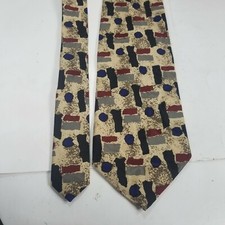 Robert Talbott Neck Tie 100% Silk Homer Reed Tan Black Red Geometric Abstract