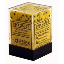 Chessex Dice d6 Sets Opaque Yellow with Black 36 12mm Six Sided Die CHX 25802