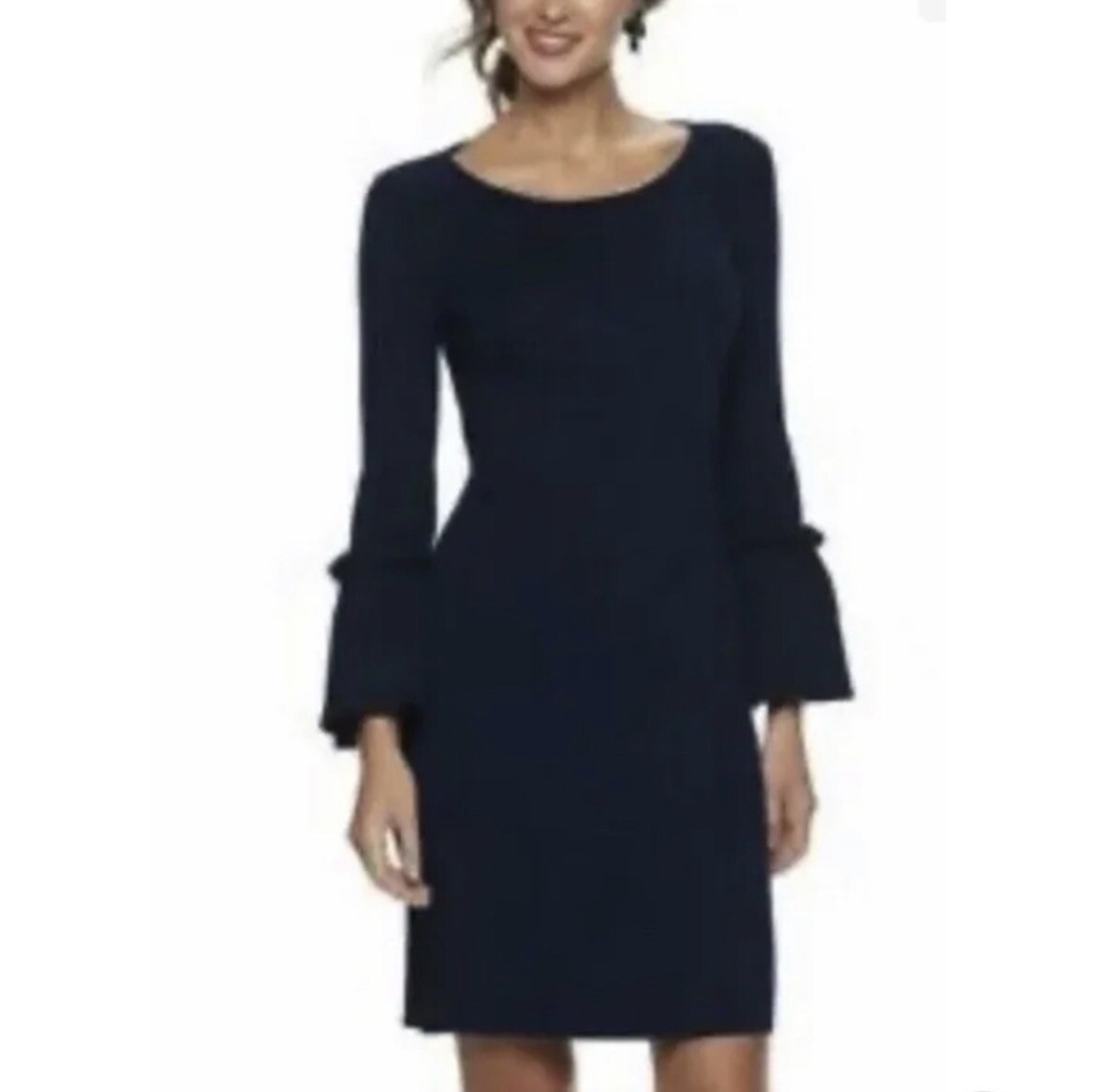 women's nina leonard bell sleeve ribbed sweater dress Nina Leonard Balloon Sleeve Ribbed Knit Sweater Dress
