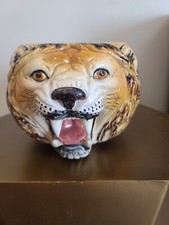 Vintage Lion Head Italy Handpainted And Stamped Planter