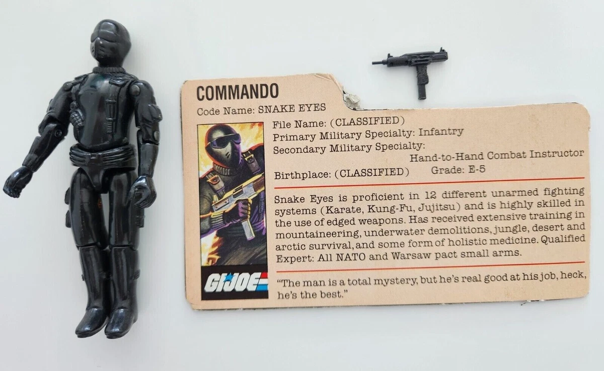 1982 G.I. JOE SNAKE EYES v1 Straight Arm Action Figure Loose w Gun