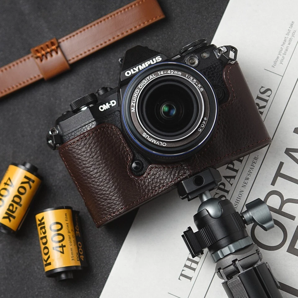 Funda para Olympus OM-D E-M5 II Cuero Genuino Real Media Cámara Estuche Bolsa Cubierta Foto 2 de 4