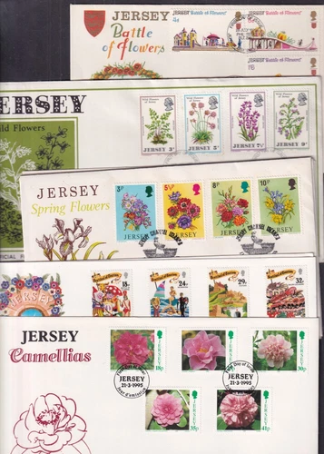 Jersey Flowers Flora choice FDC stamps FDC camellias heather roses ilies iris