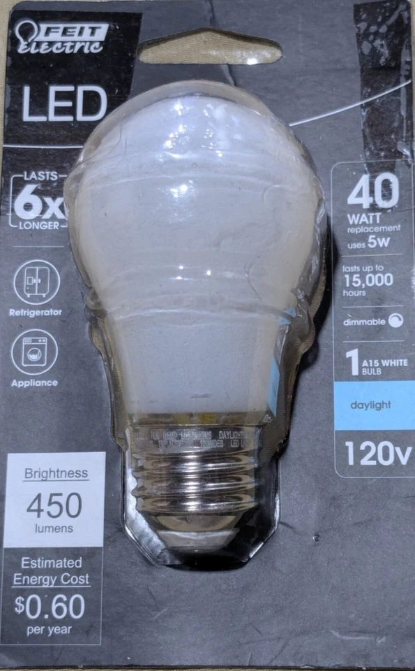 Feit Electric 40W LED A15 Daylight Bulb Dimmable 5000K 450 Lumens 120V Appliance - Image 3 of 4