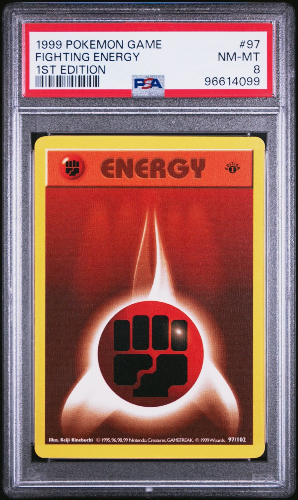 PSA 8 Fighting Energy 97/102 1st Edition Shadowless Base Set 1999 Pokemon Card