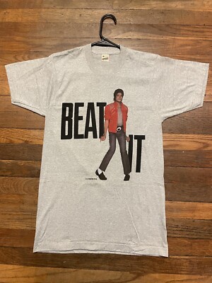 Vintage Michael Jackson 1984 beat it album promo t shirt gray | eBay